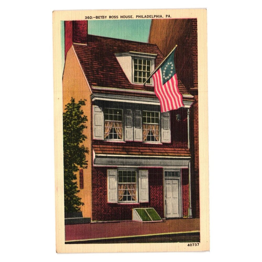 Vintage Betsy Ross House Philadelphia Postcard Linen Tourism Roadside Patriotic